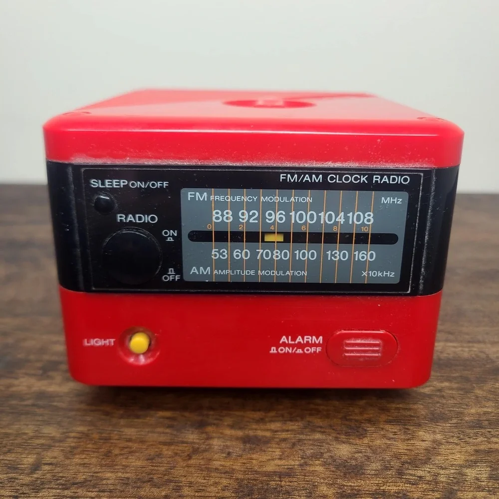 Vintage Sony Red Cube Clock Radio Alarm Melody ICF-A10W Retro Futurism TESTED